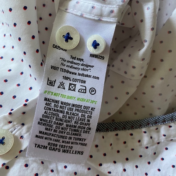 🔥SALE🔥 Ted Baker Men’s Long Sleeve Shirt White Dots - Picture 5 of 8